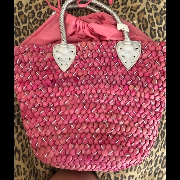 Straw Solutions pink drawstring beach bag / handbag GREAT SUMMER BAG NWT - Picture 8 of 14
